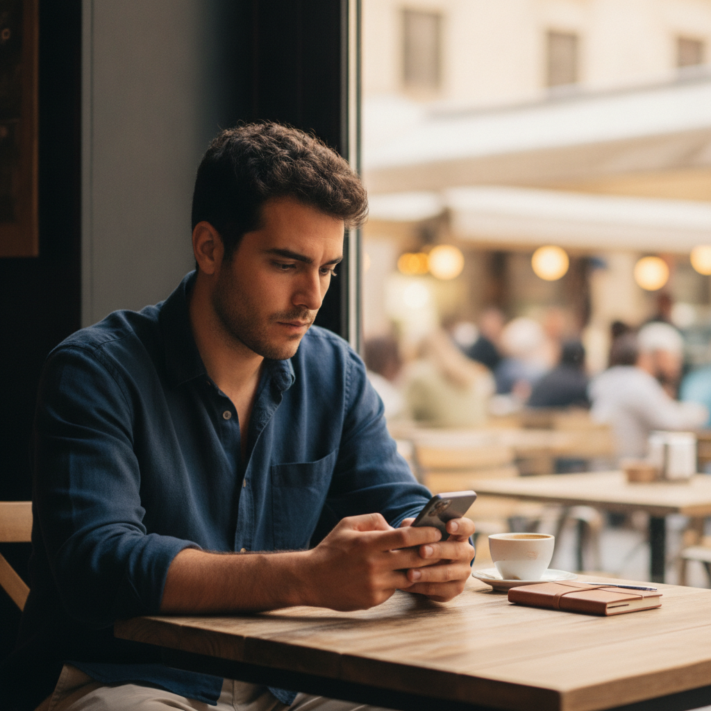 Cliente local leyendo opiniones y reseñas de Google antes de elegir un negocio de su zona