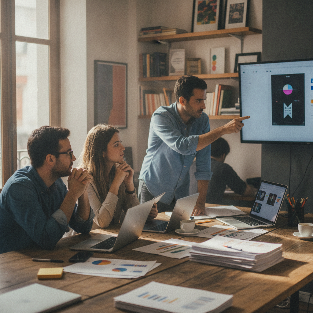 Equipo de una agencia de publicidad trabajando en las campanas de una pyme, con dependencia de personas y coste fijo