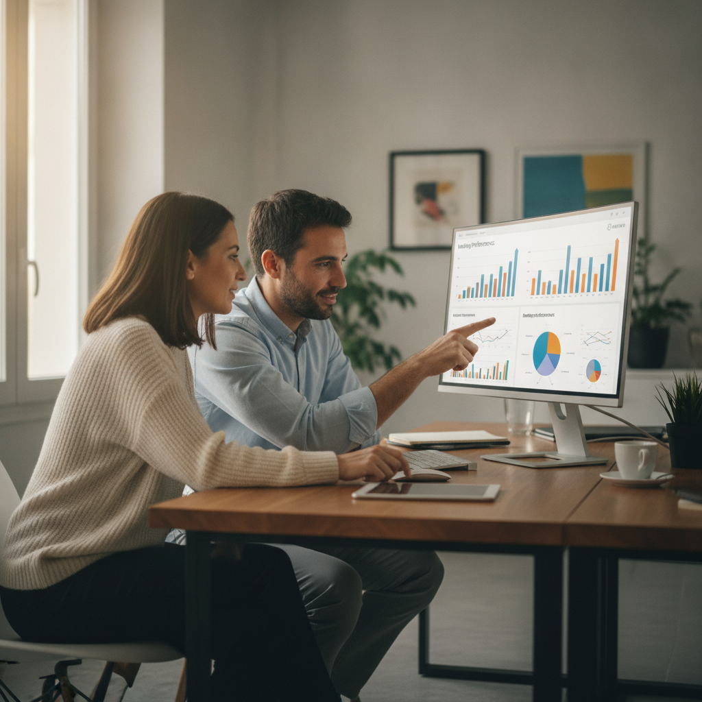 Team eines KMU überprüft die Leistung und den ROI seiner Google Ads-Kampagnen auf dem Bildschirm