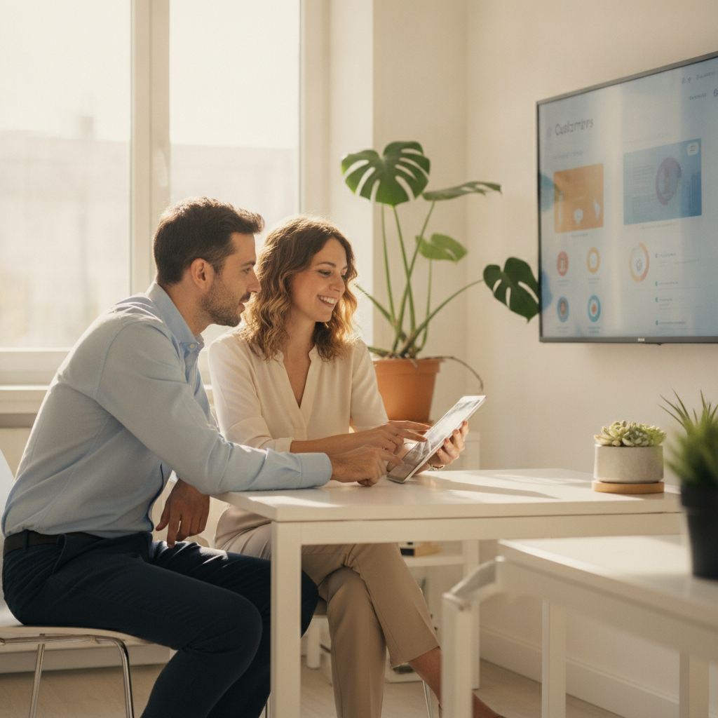 Equipo de una pyme organizando oportunidades de venta y contactos con un CRM para no perder clientes