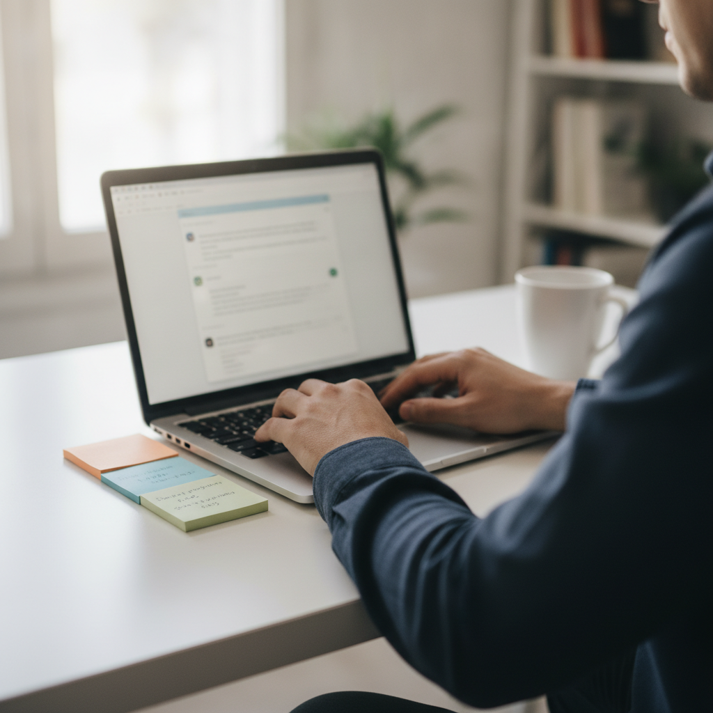 Empleada de una pyme gestionando correos repetitivos que la automatizacion de procesos hace por ella