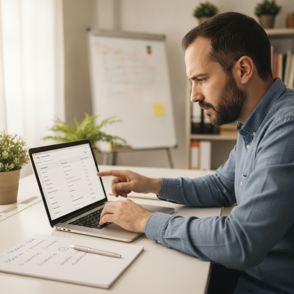 Dueño de una pyme configurando su campaña de Google Ads y ajustando palabras clave y presupuesto diario