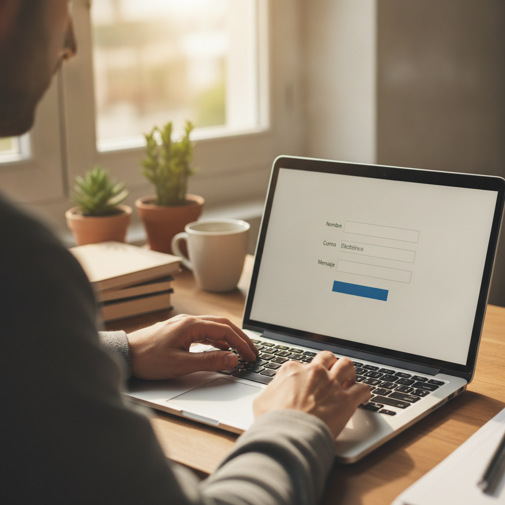 Visitante rellenando un formulario de contacto sencillo en una web de pyme para captar leads