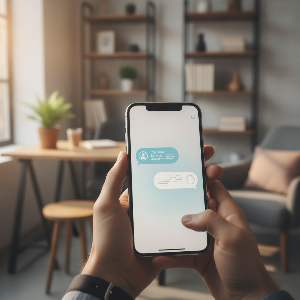 Cliente escribiendo por chat a la atención al cliente automatizada de una pyme desde el móvil