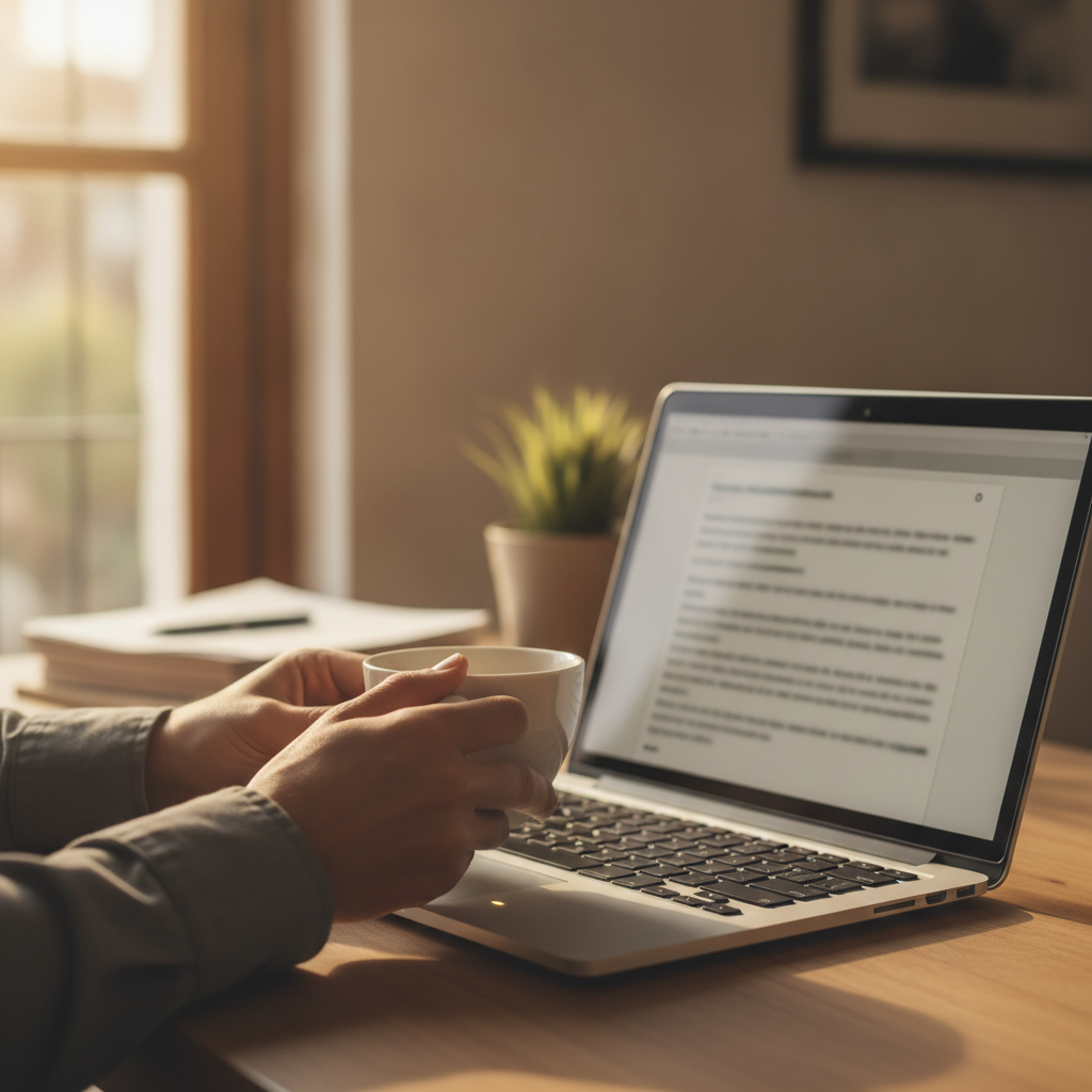 Empresário de PME a rever um e-mail redigido automaticamente com IA para automatizar tarefas repetitivas