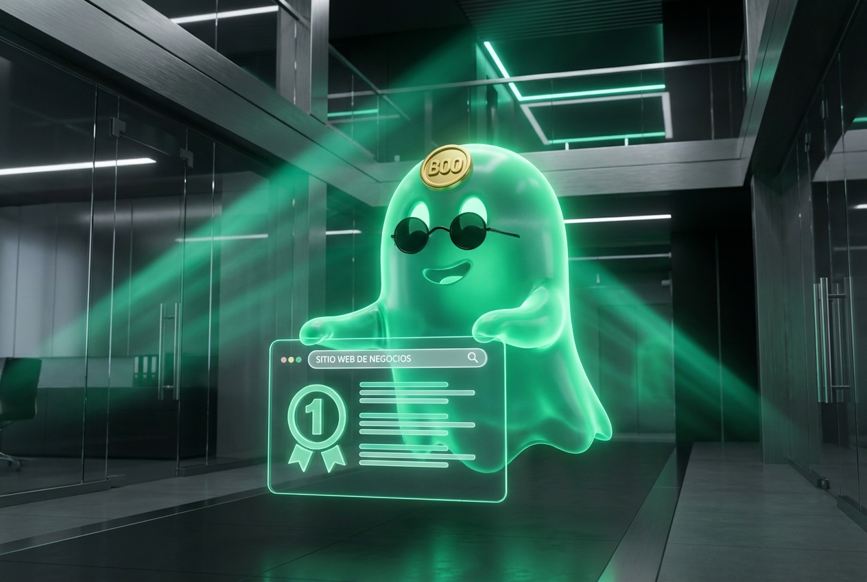 Mascota fantasma BOO impulsando una web al primer puesto de Google con inteligencia artificial
