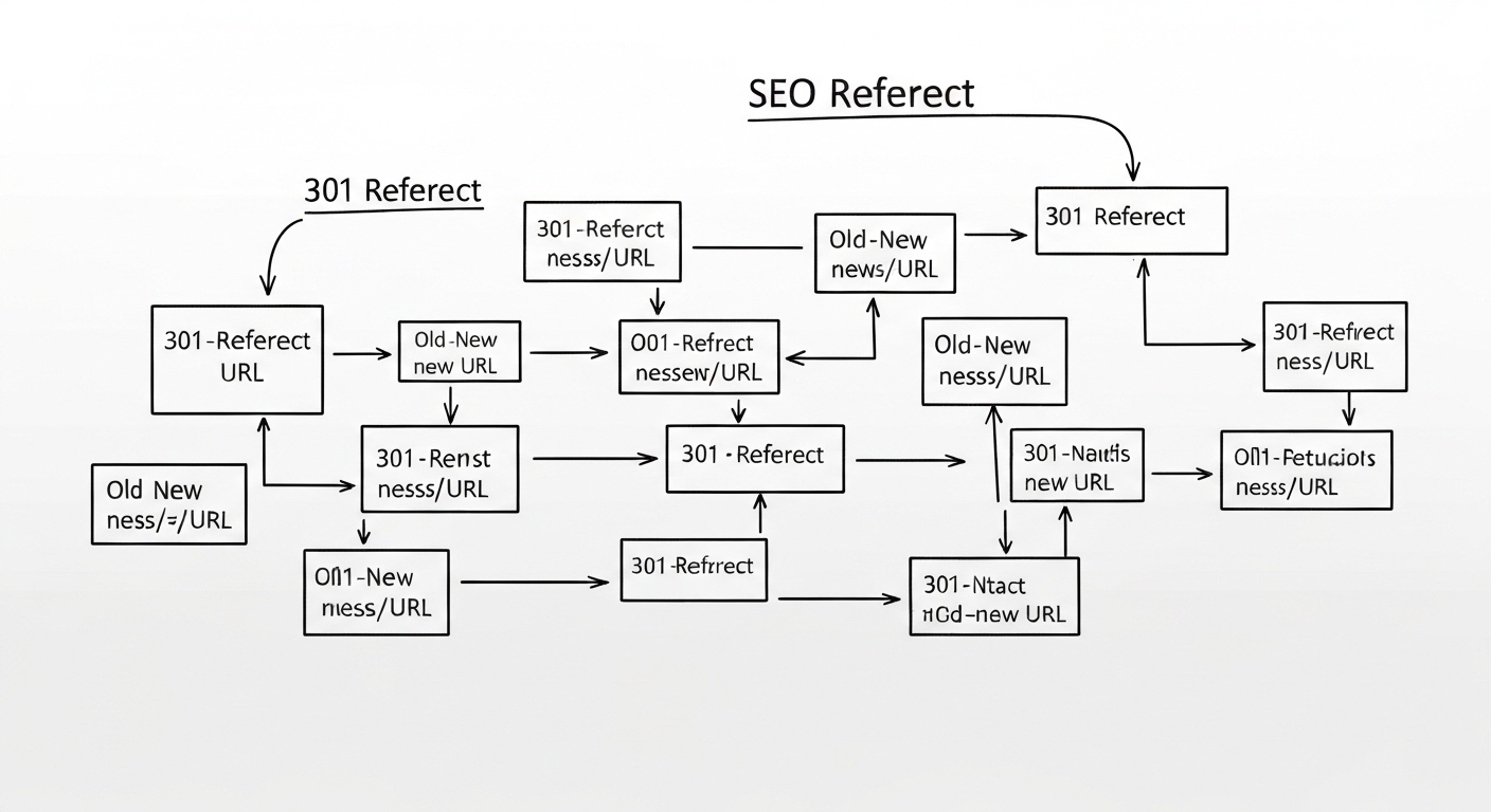 Diagrama de redirecciones 301 en pizarra