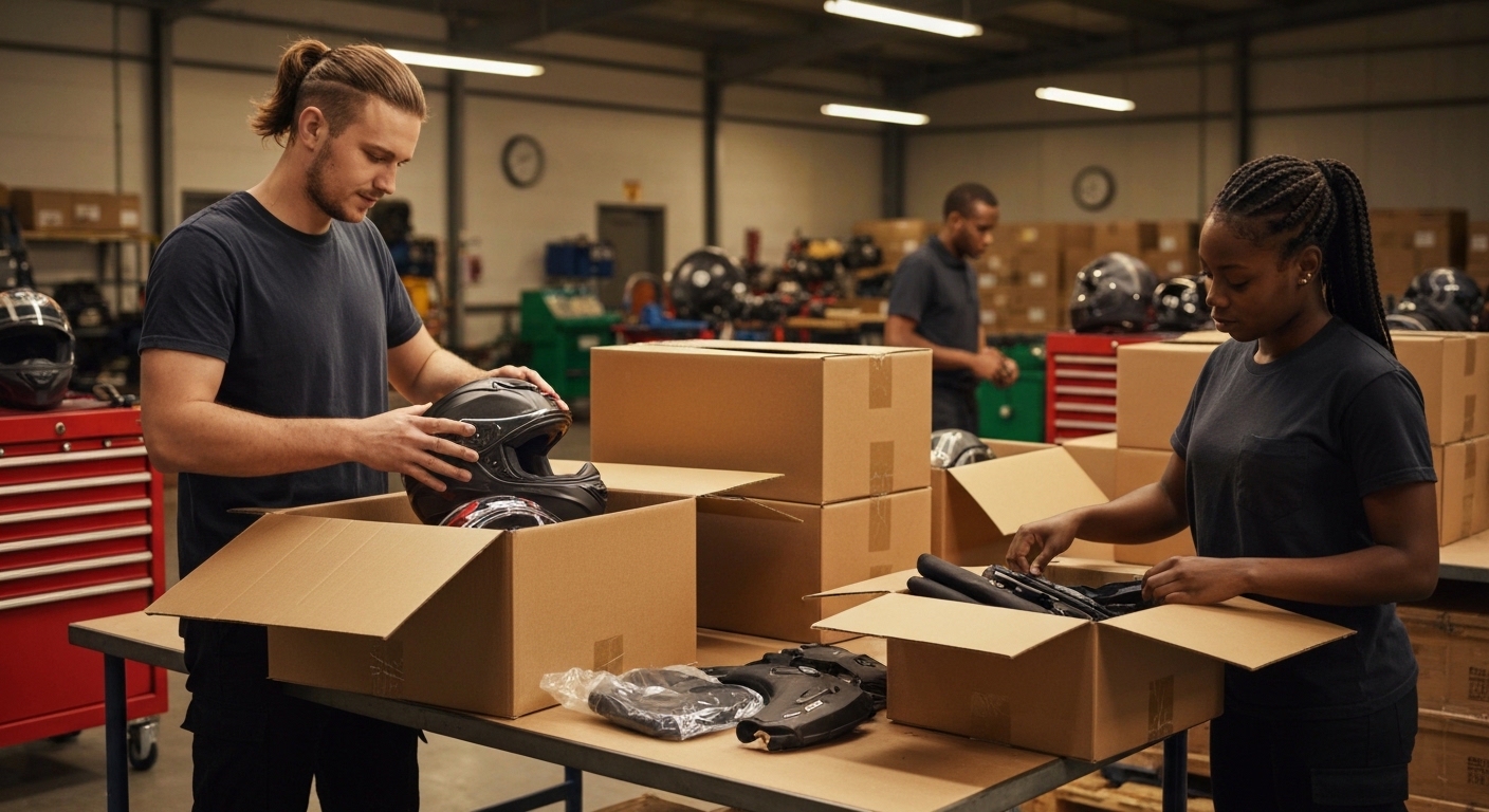 Preparacion de envios de equipamiento moto en almacen